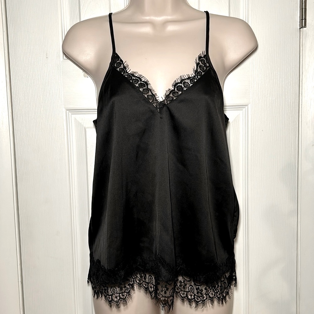 NEW H&M Silky Black Tank with lace size 2 or XS